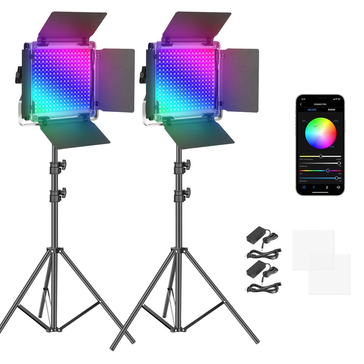 NEEWER 2パック 660PRO RGB 50W アプリ制御可 LEDビデオライトキット 