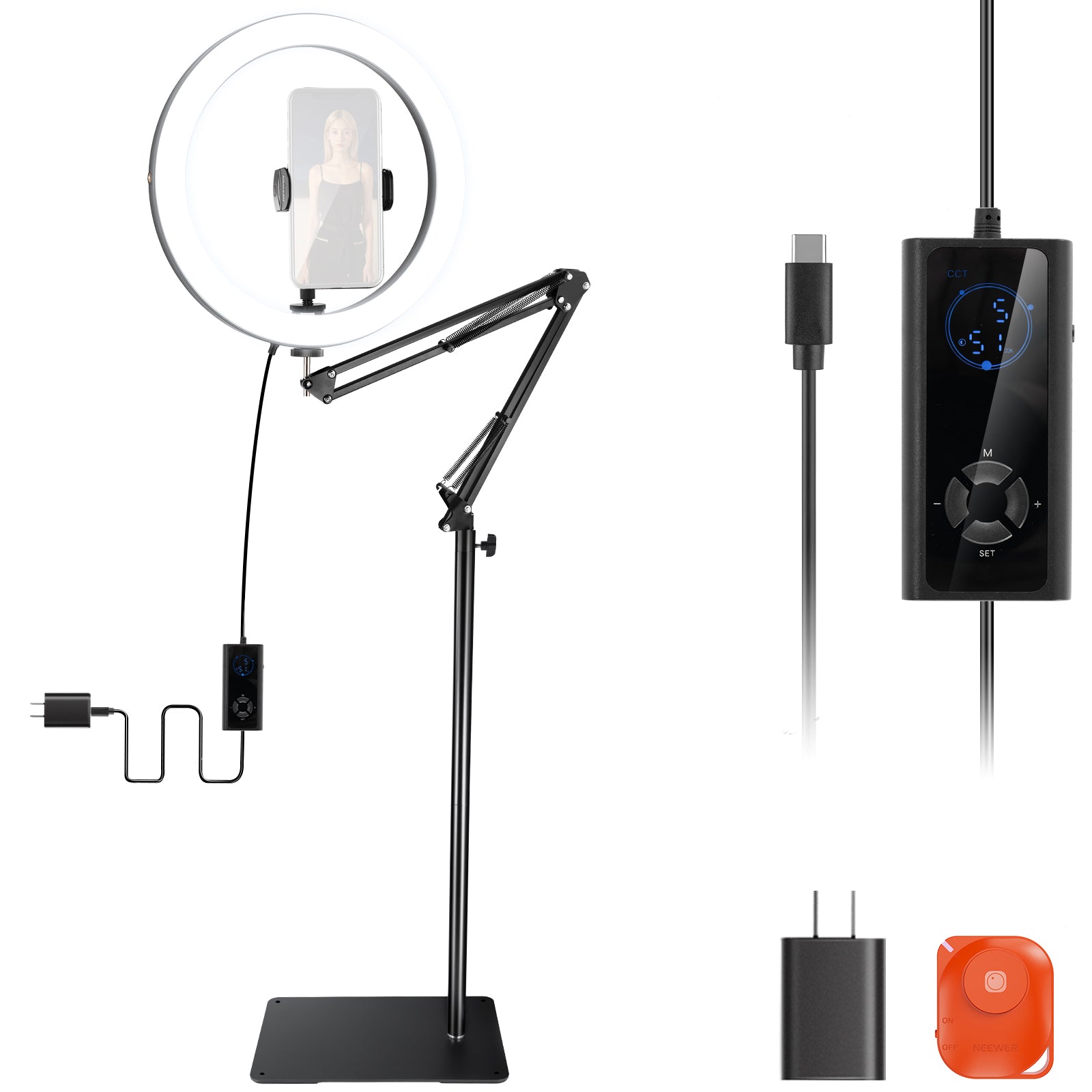 NEEWER 12インチ ledリングライト アーム式俯瞰撮影ライト 24W 高出力