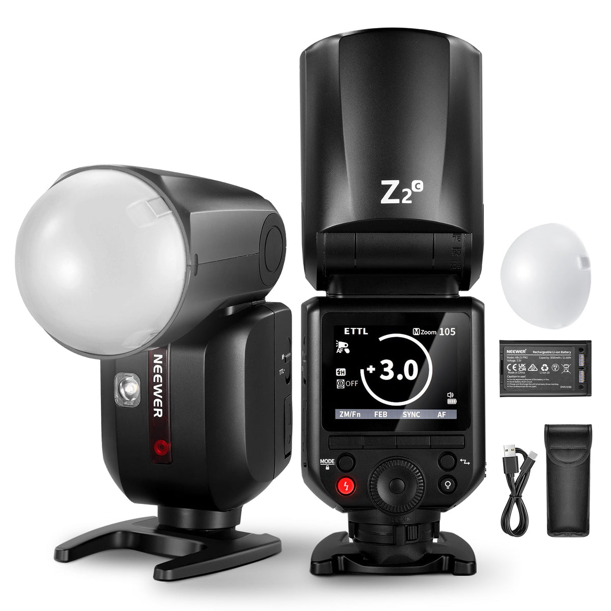 NEEWER Z2 2.4G TTLラウンドヘッドフラッシュストロボ 3000mAh 