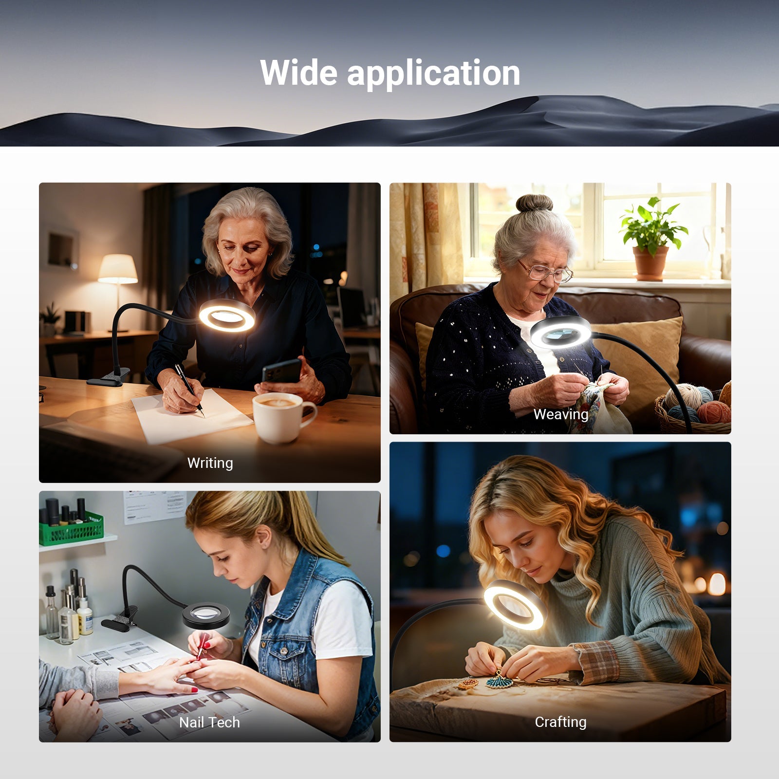 NEEWER N34 10X Magnifying Glass with Ring Light & Stand is ideal for writing, weaving, nail tech, and crafting.