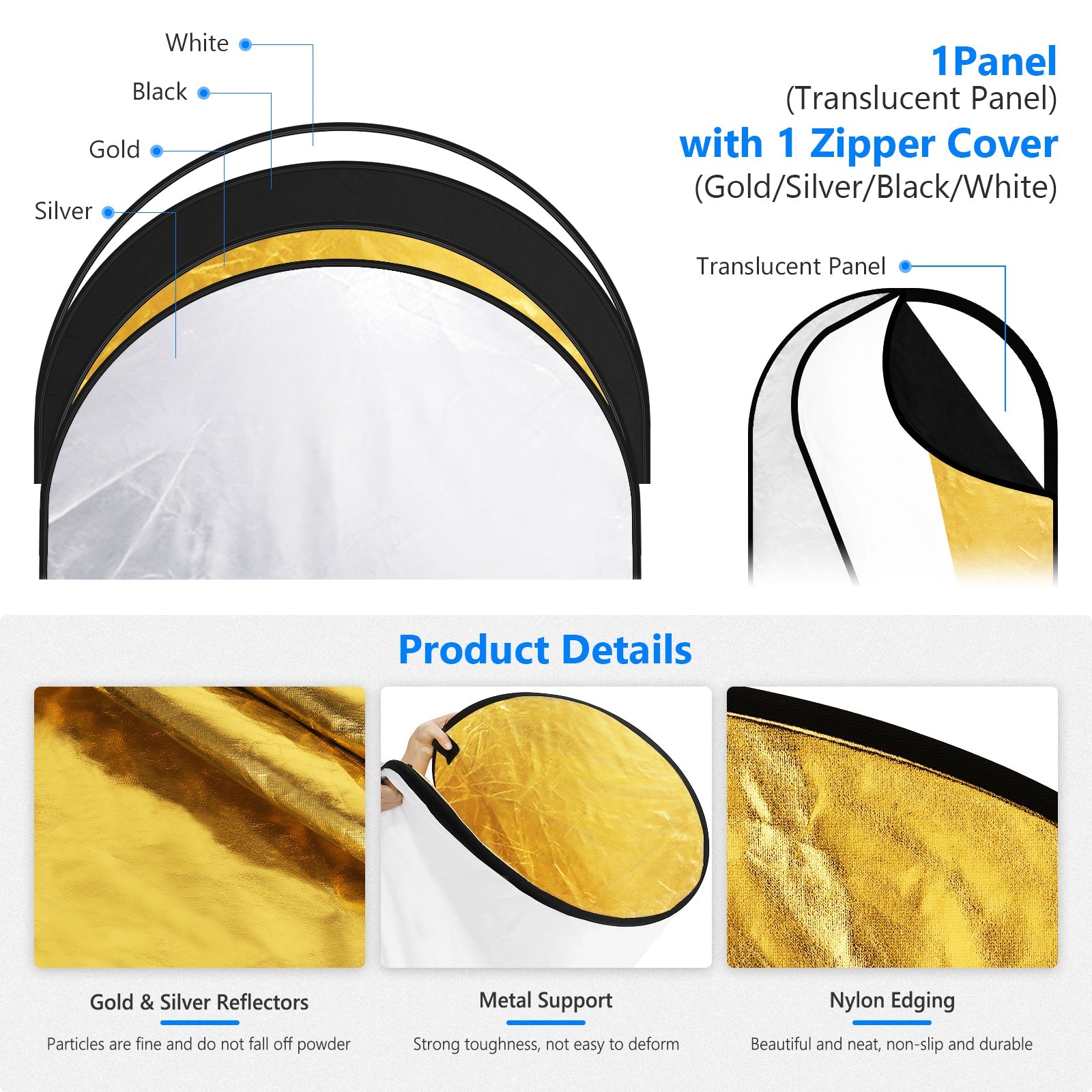 Neewer 5 in 1 Portable Multi Camera Lighting Reflector/Diffuser Kit with Carrying Case