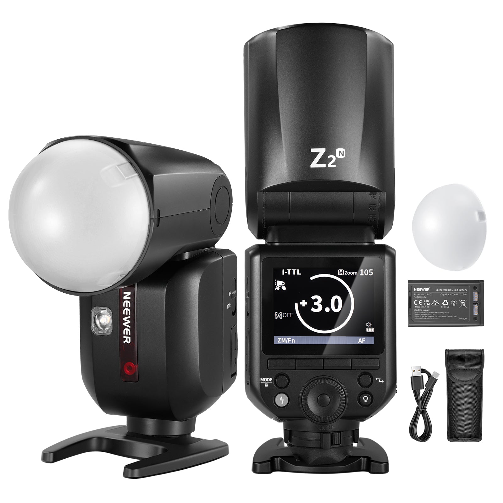 NEEWER Z2 2.4G TTLラウンドヘッドフラッシュストロボ 3000mAh