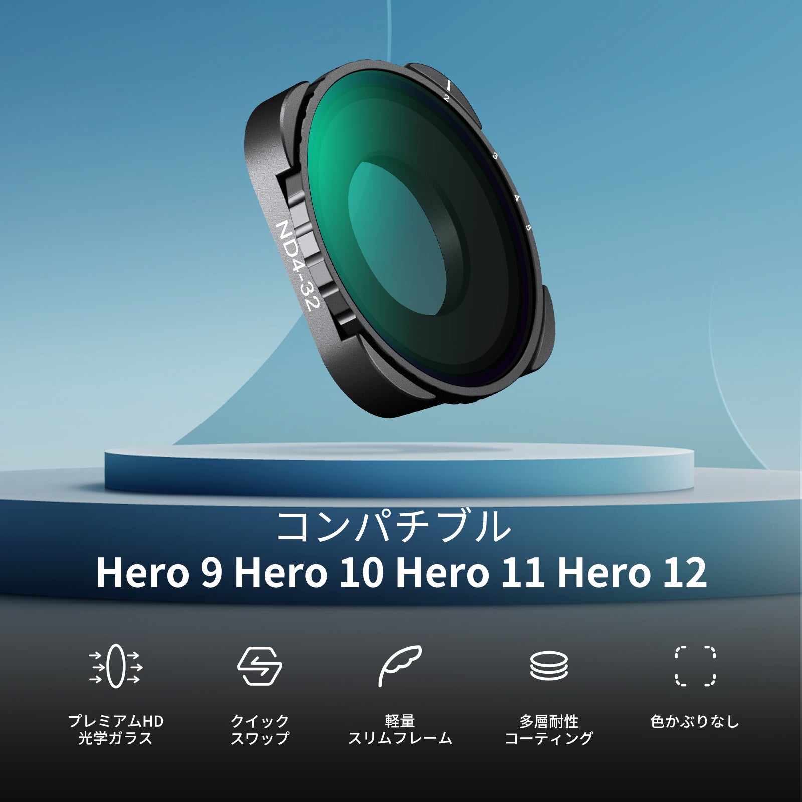 NEEWER ND4-ND32 (2～5ストップ) 可変NDフィルター コンパチブルGoPro