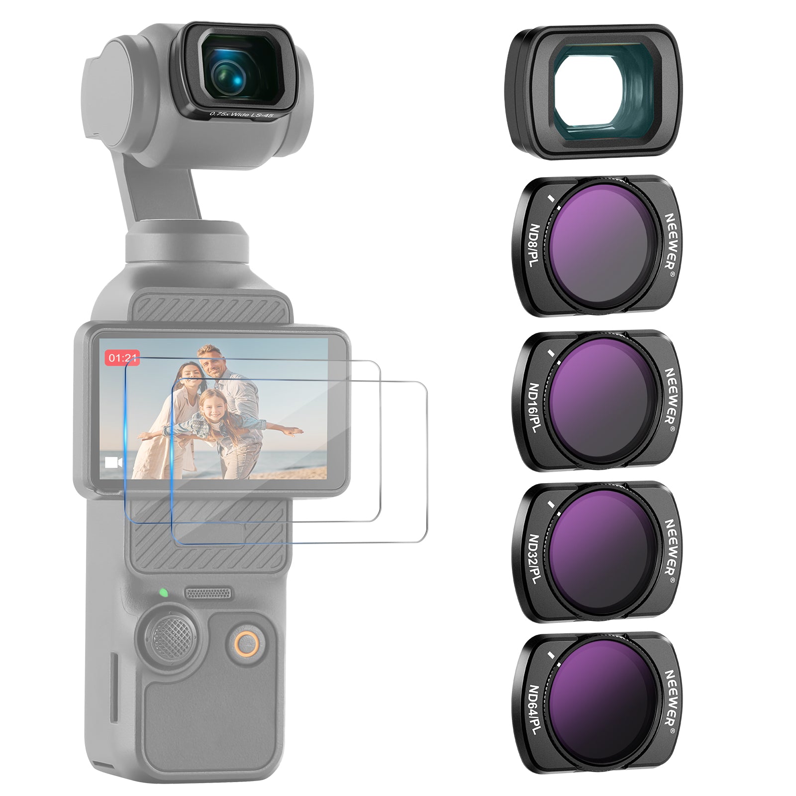 NEEWER FL-B07 4パックND/PLフィルターセット&0.75X広角レンズ