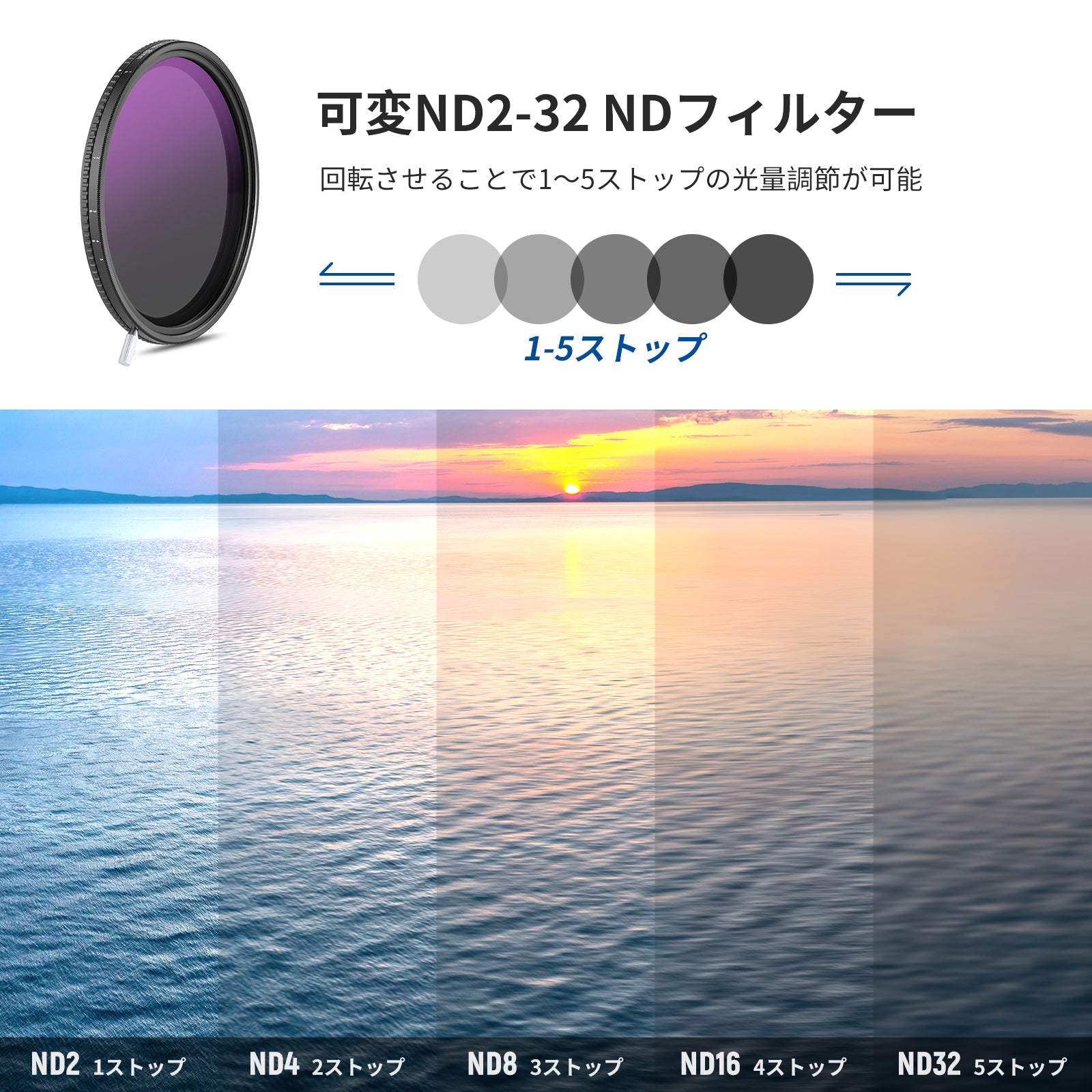 NEEWER ND2-512 (1-9 ストップ) トゥルーカラー可変 NDフィルター