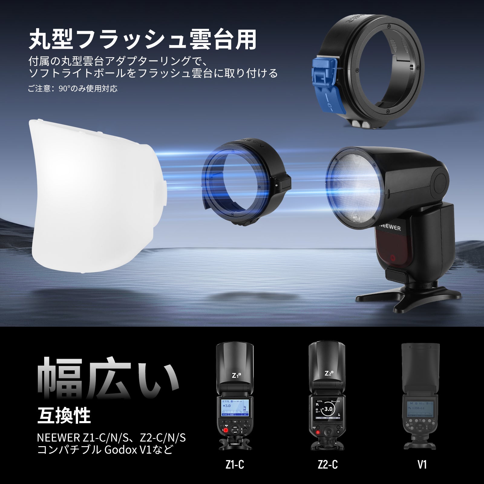 NEEWER CRS7 ソフトボックス拡散ドーム アダプターリング3個付き