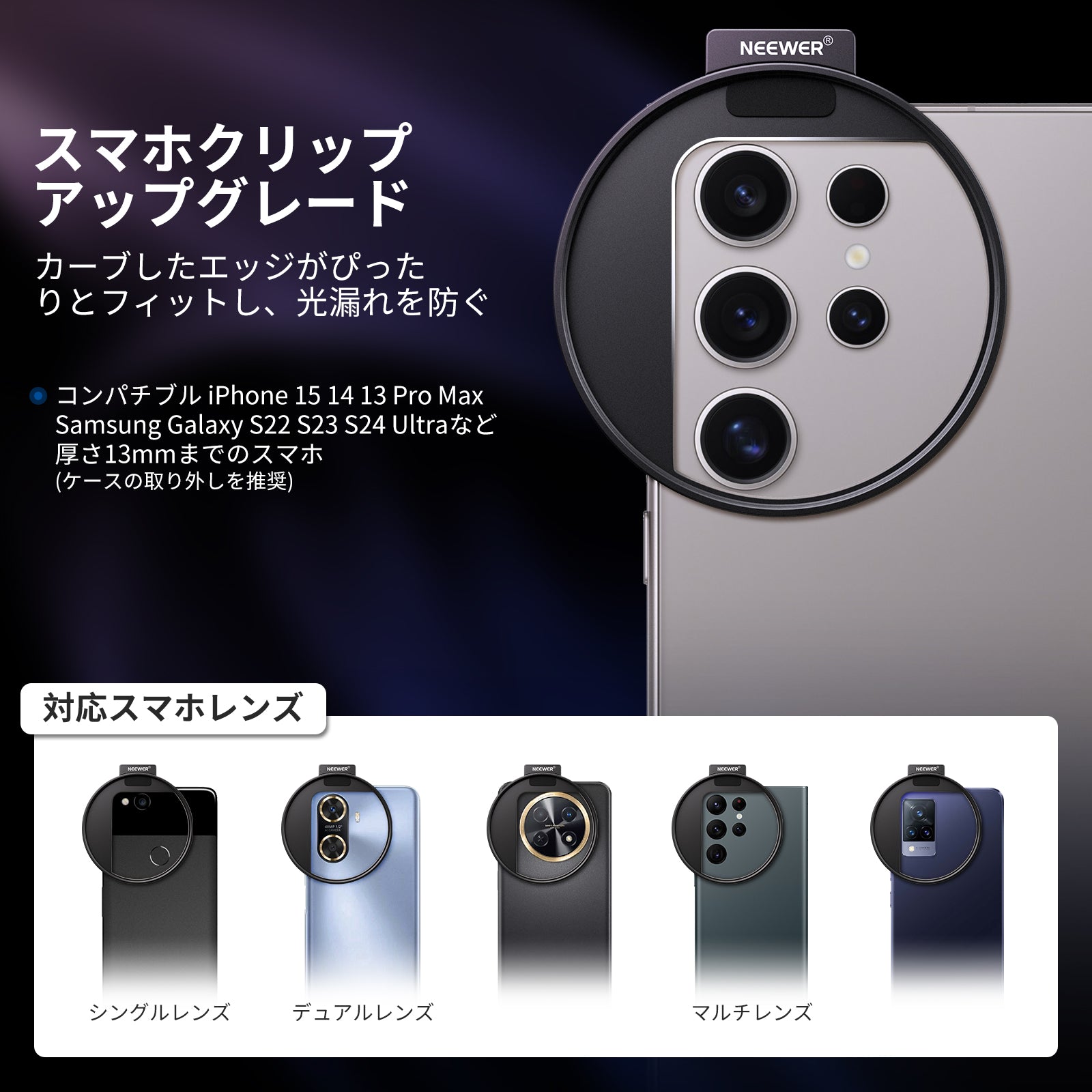 NEEWER 67mm クリップオン 可変ND2-ND32スマホレンズフィルターキット