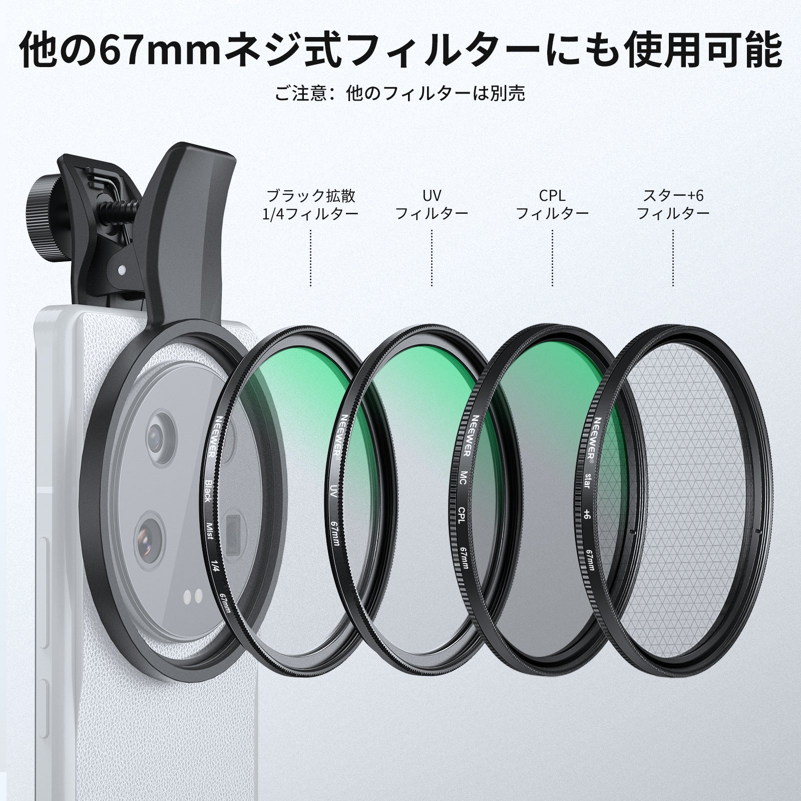 NEEWER FL-B21/FL-B25 67mm 可変 ND2-32 フィルター グリップ付き