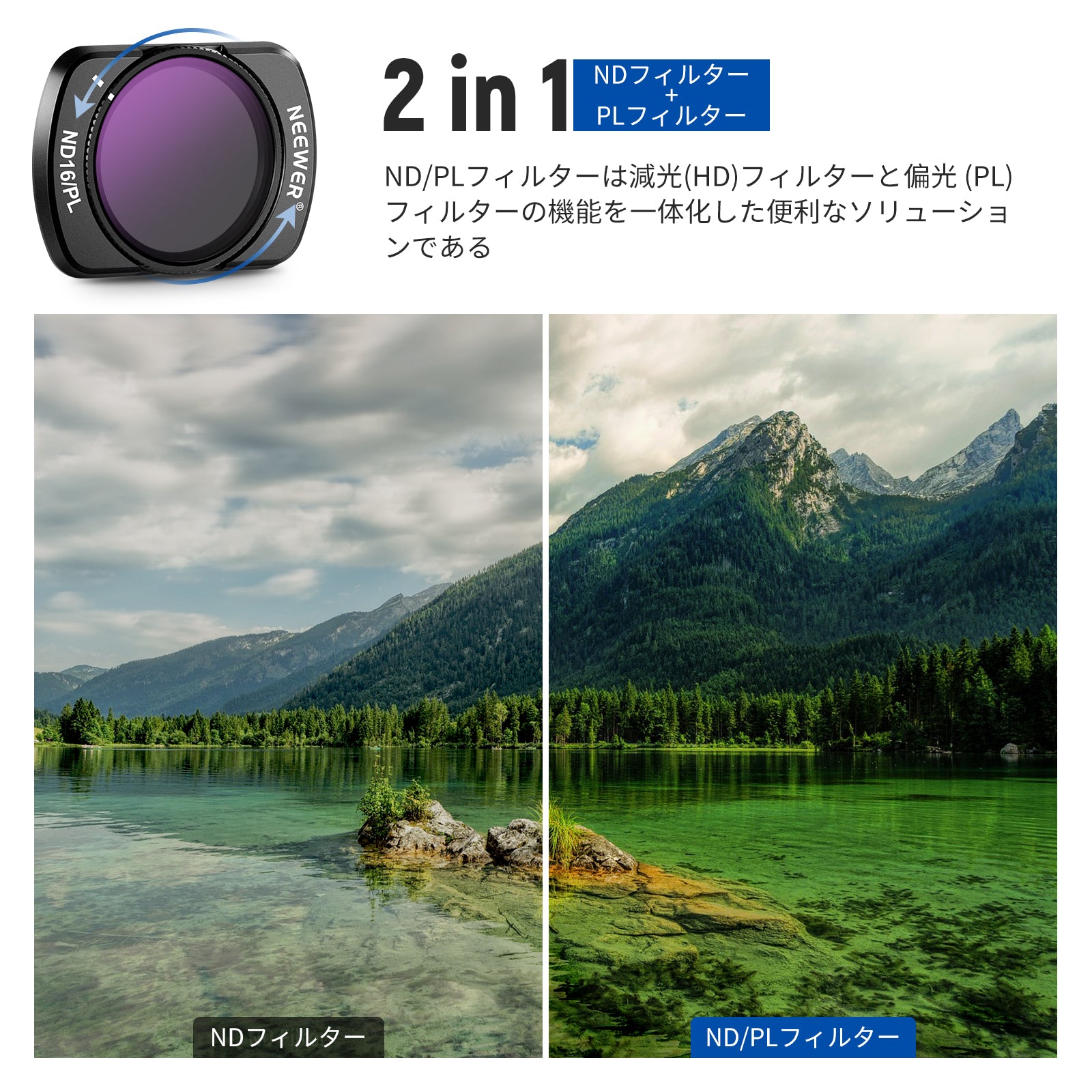 NEEWER FL-B07 4パックND/PLフィルターセット&0.75X広角レンズ