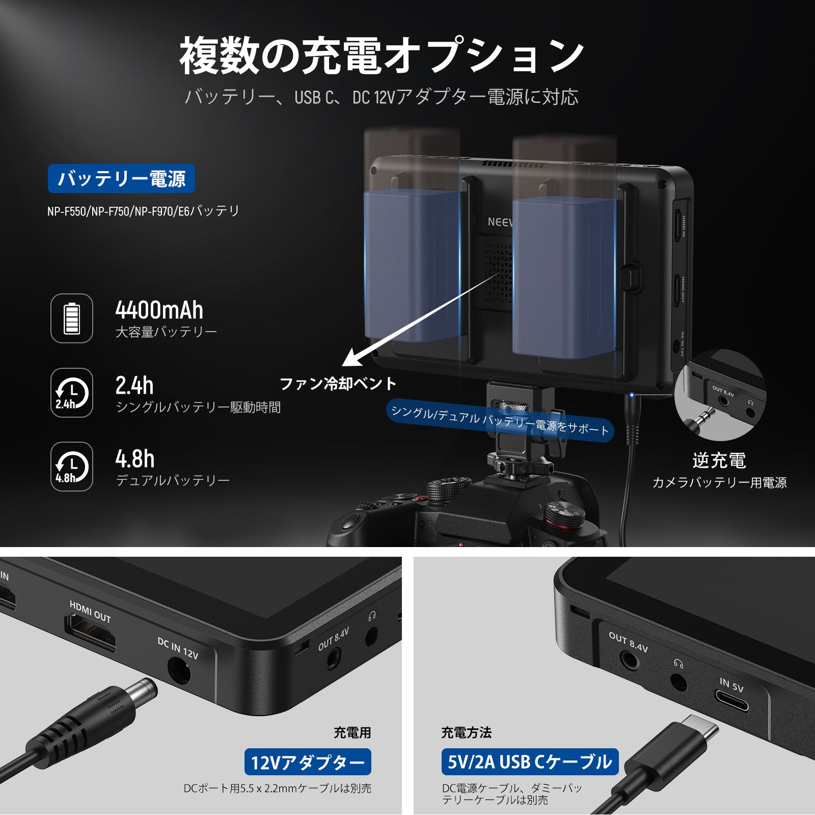 NEEWER F700 7インチカメラフィールドモニター 1個 NP-F750 バッテリー付きキット