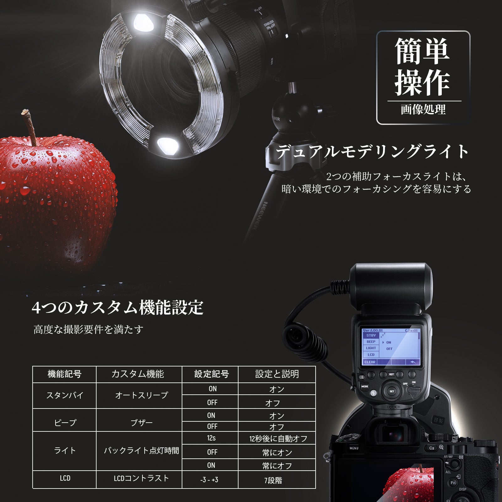 NEEWER RF1 76Ws 5600K GN15 TTL リングフラッシュライト Canon/Nikon