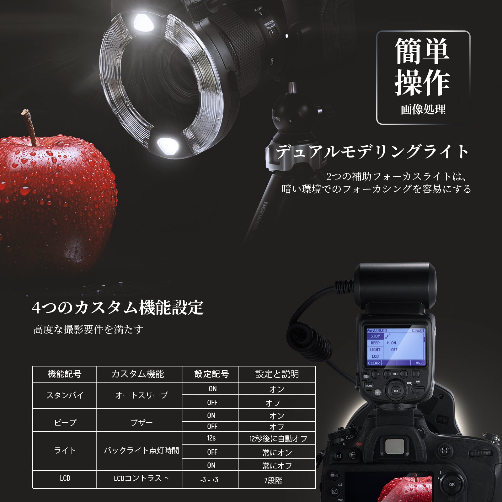 NEEWER RF1 76Ws 5600K GN15 TTL リングフラッシュライト Canon/Nikon