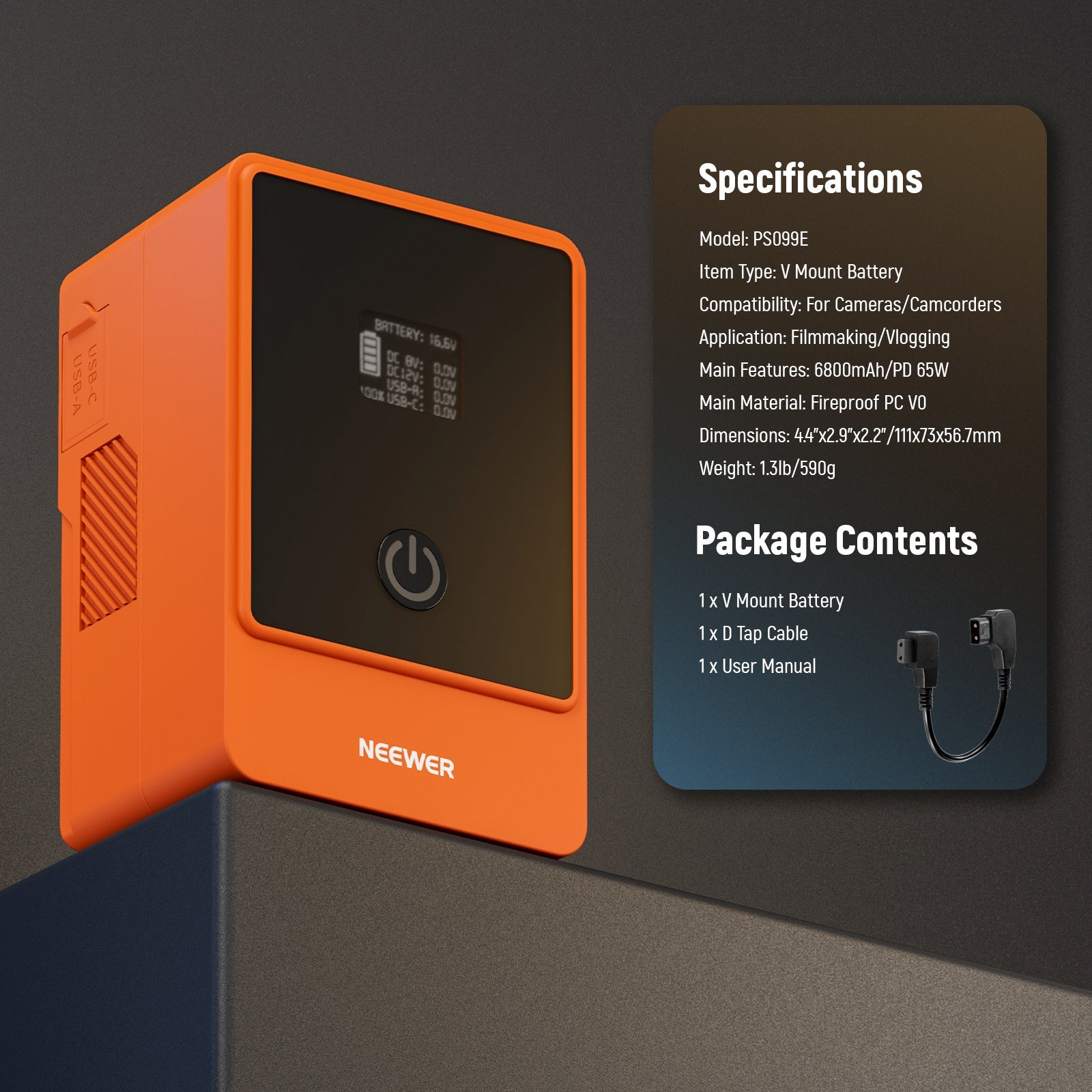 NEEWER ミニVマウントバッテリー PS099E 6800mAh 14.5V 99Wh (オレンジ