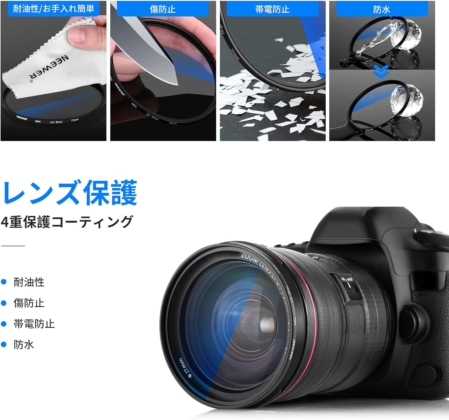 77mm レンズフィルター MC UV レンズ保護フィルター 多層加工 薄枠 撥水防汚紫外線吸収用 各メーカー対応 (77mm) 最も信頼できる -  レンズフィルター
