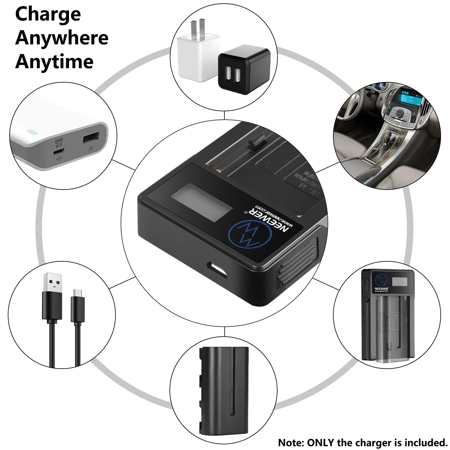 NEEWER USBバッテリー充電器 Sony NP-F550/F750/F960/F970 交換用