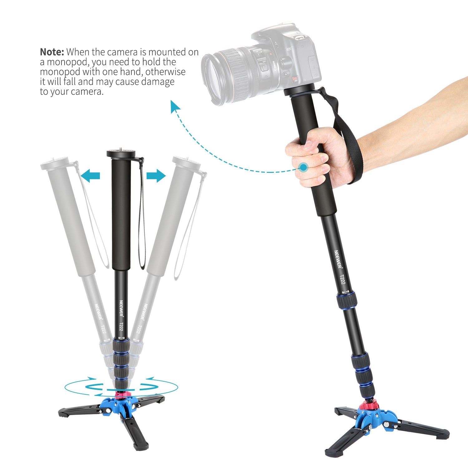 Neewer Extendable Camera Monopod with Foldable Tripod Support Base - neewer.com