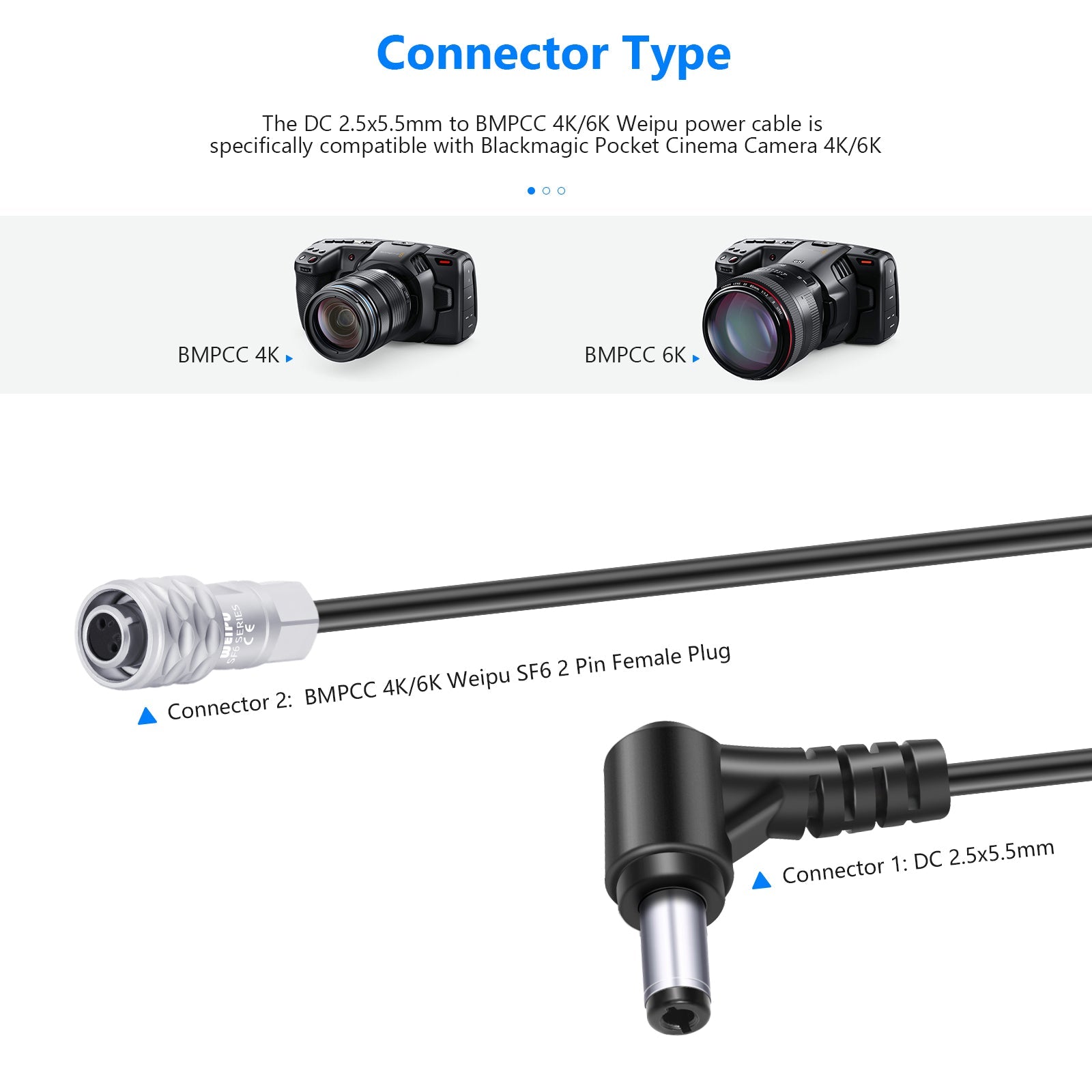 NEEWER オスDC 5.5x2.5mm-BMPCC 4K/6K電源ケーブル – NEEWER.JP