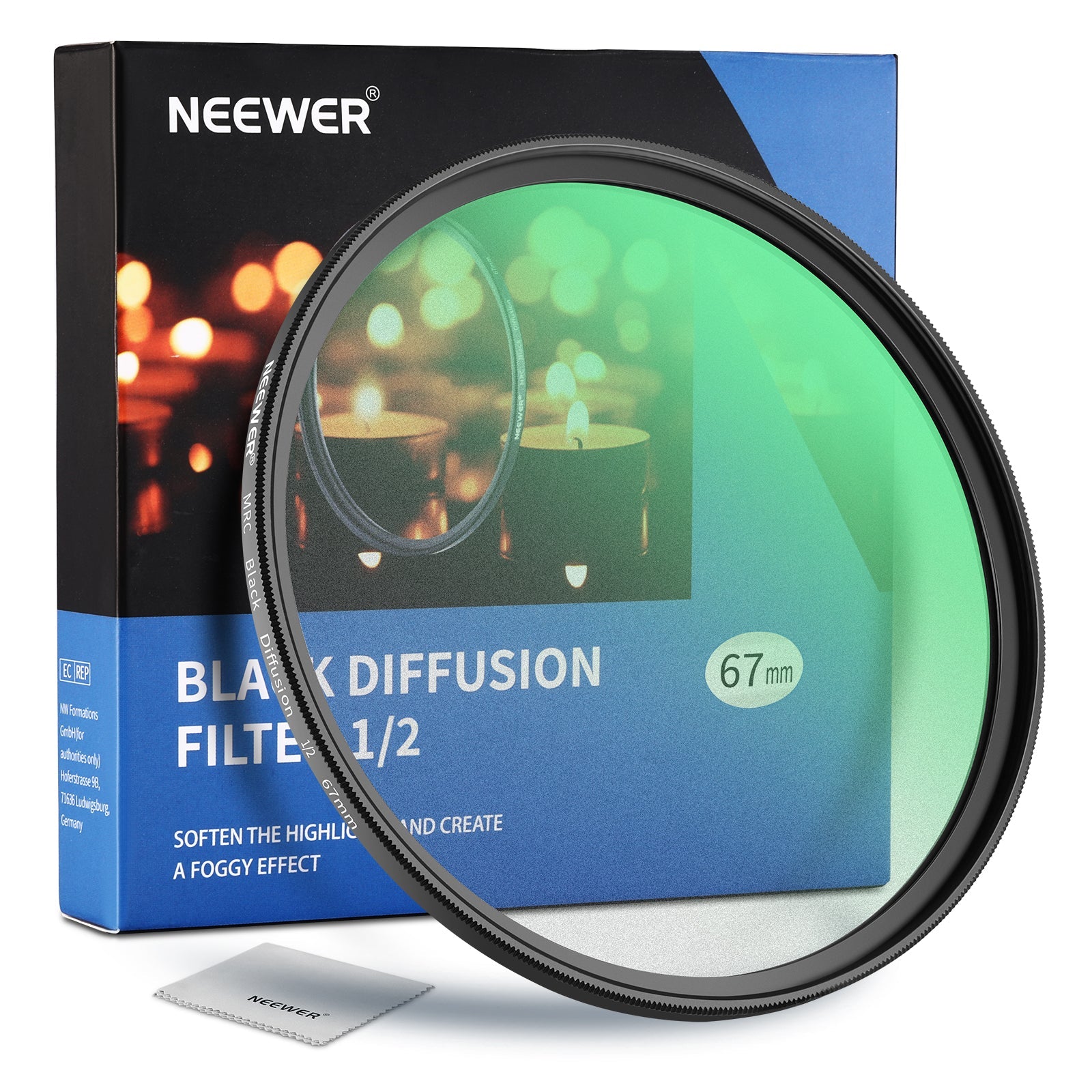 NEEWER Black Diffusion 1/2 Filter Dreamy Cinematic Effect Camera Ultra Slim Filter
