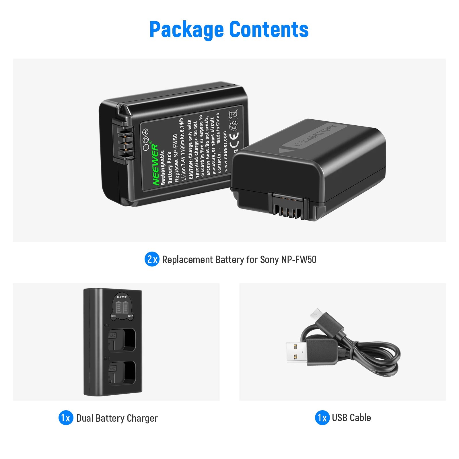 NEEWER 2パック NP-FW50 NP-FW50 Sony交換用バッテリー＆充電器セット