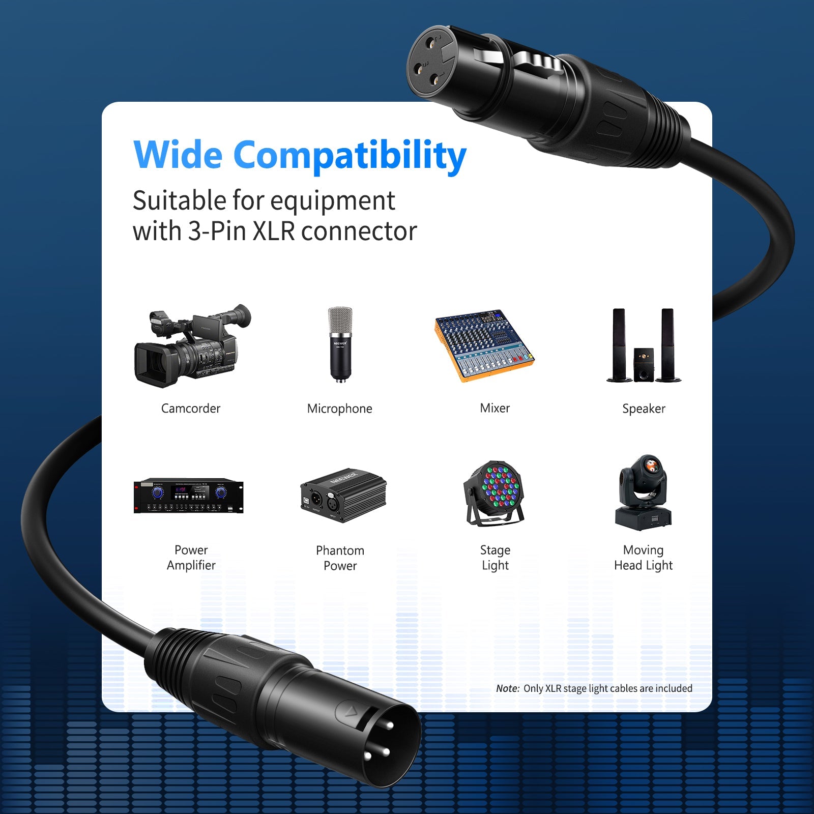 NEEWER　10-パックで6.5ft/ 2m DMXステージライトケーブルワイヤ　3 - ピン信号XLRオスにメスへの接続用　XLR入力＆出力に付く 今だけ！あと１つ！ DMXステージライトケーブルワイヤ 2m 3 10